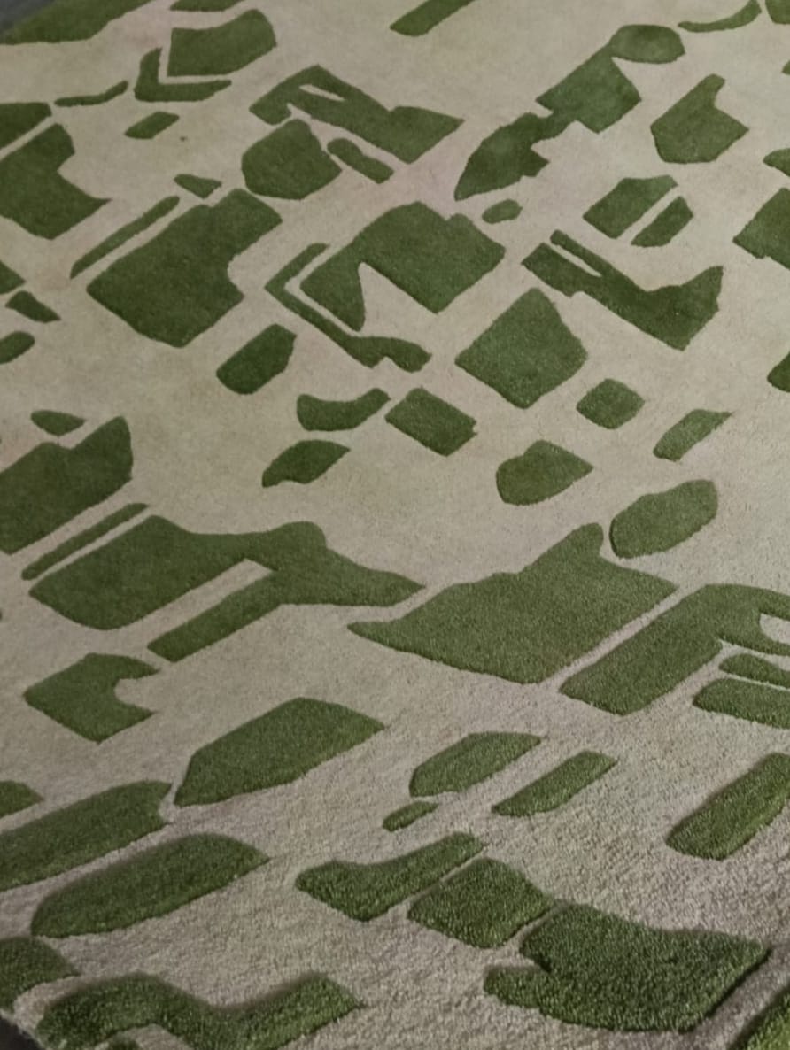 Olive Green Abstract Hand Tufted Rug – Modern Geometric Wool Area Rug - Image 2