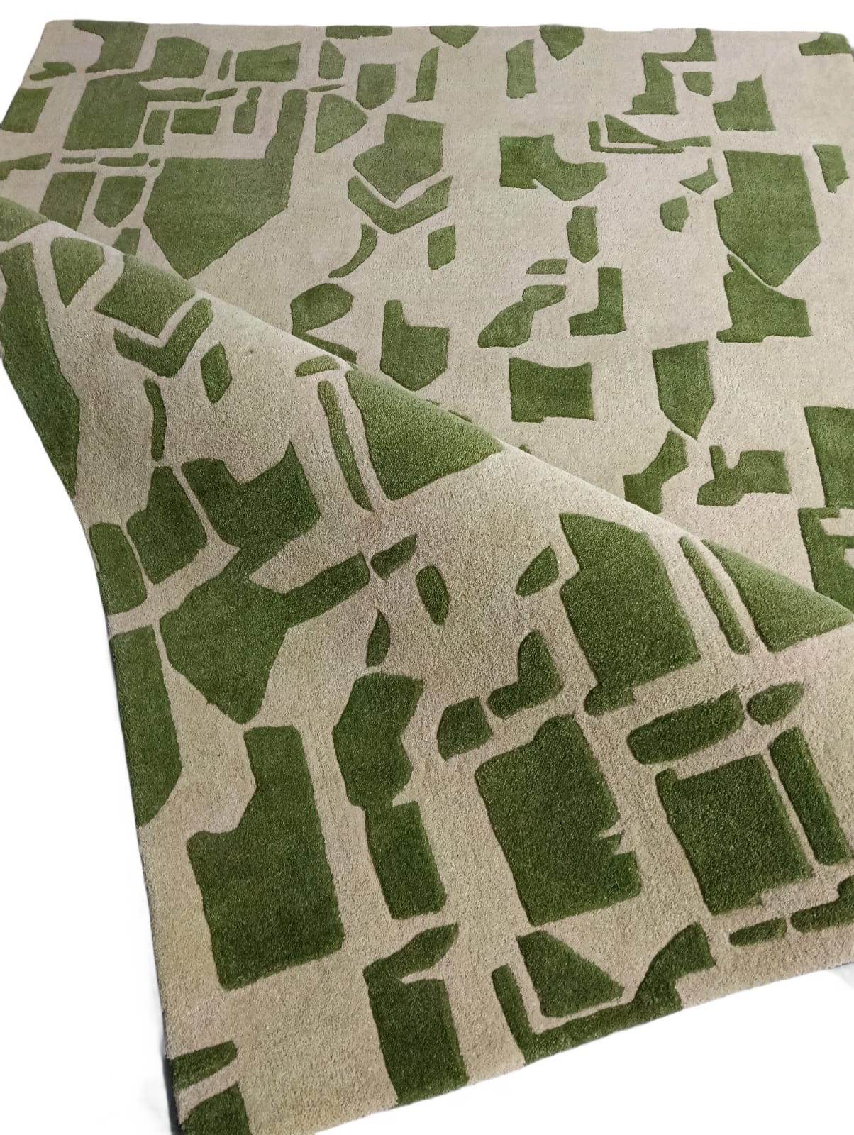 Olive Green Abstract Hand Tufted Rug – Modern Geometric Wool Area Rug