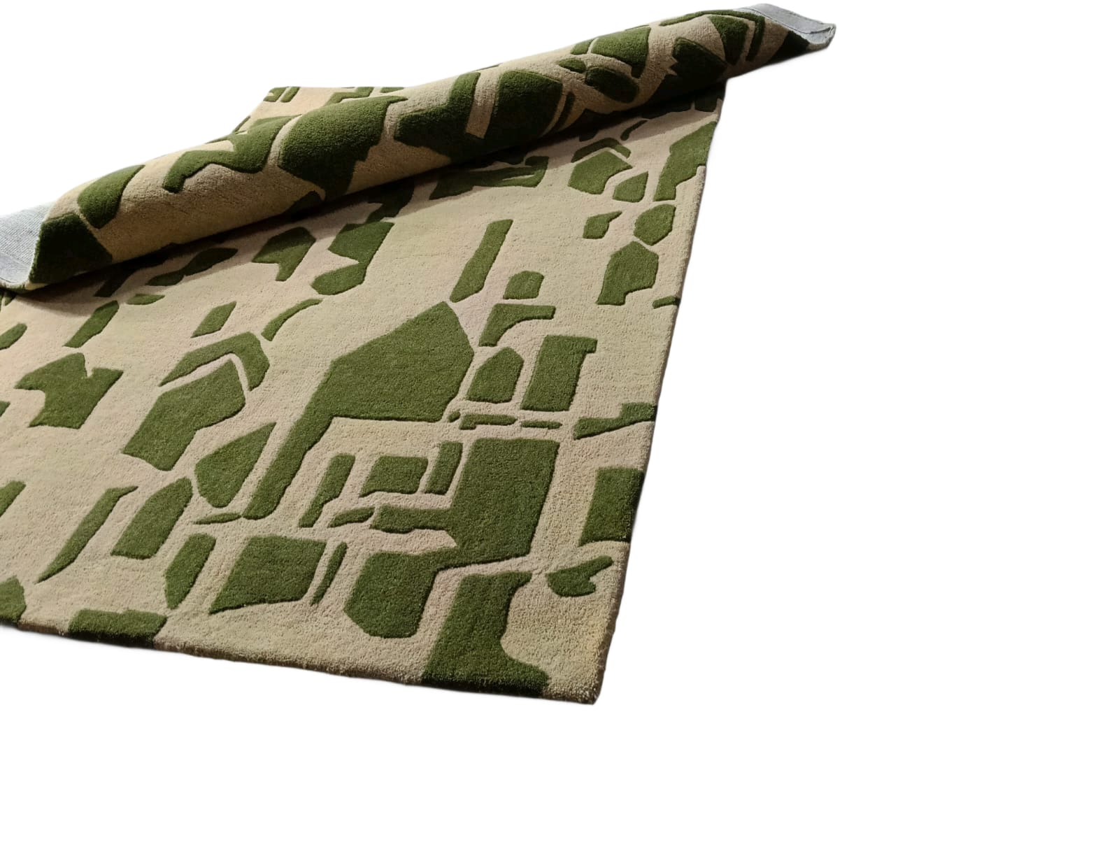 Olive Green Abstract Hand Tufted Rug – Modern Geometric Wool Area Rug - Image 6